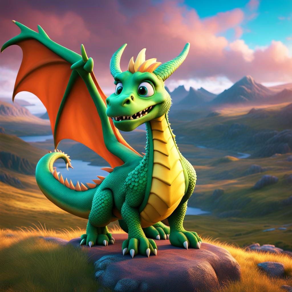 Dragon in Scotland Highlands: 3D Digital Art