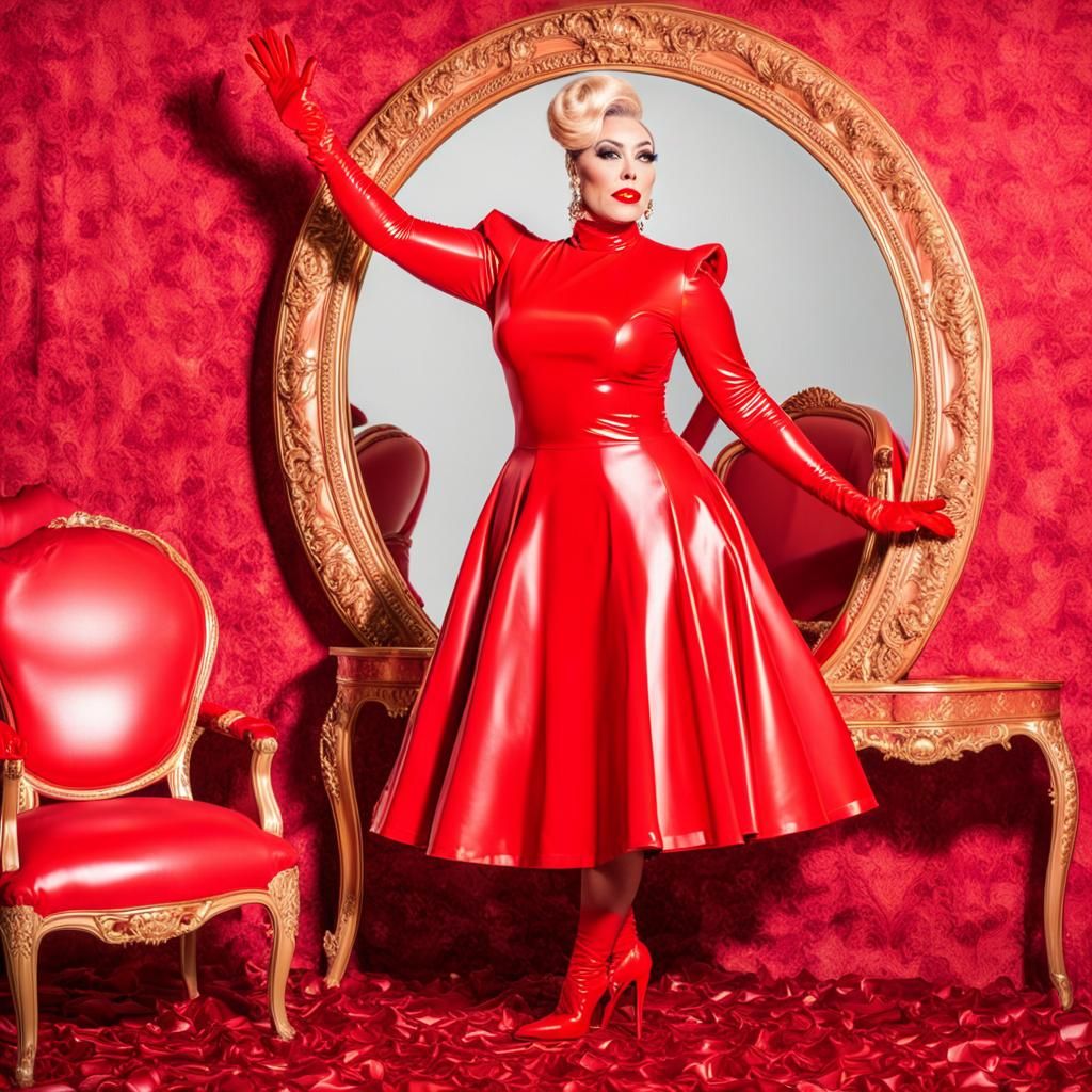 Red Rubber Drag Queen in a Fantastical Wonderland