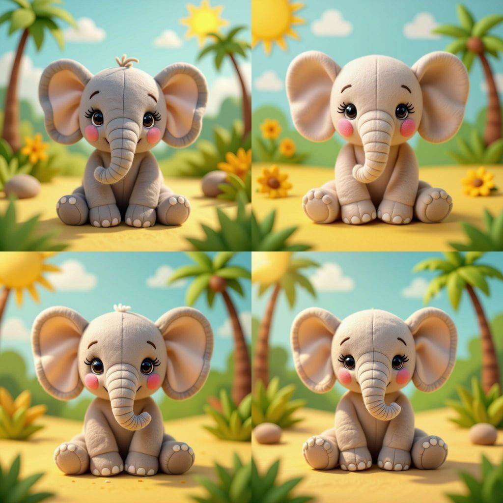 Adorable Felt Elephant in Sunny Safari: CGI Render