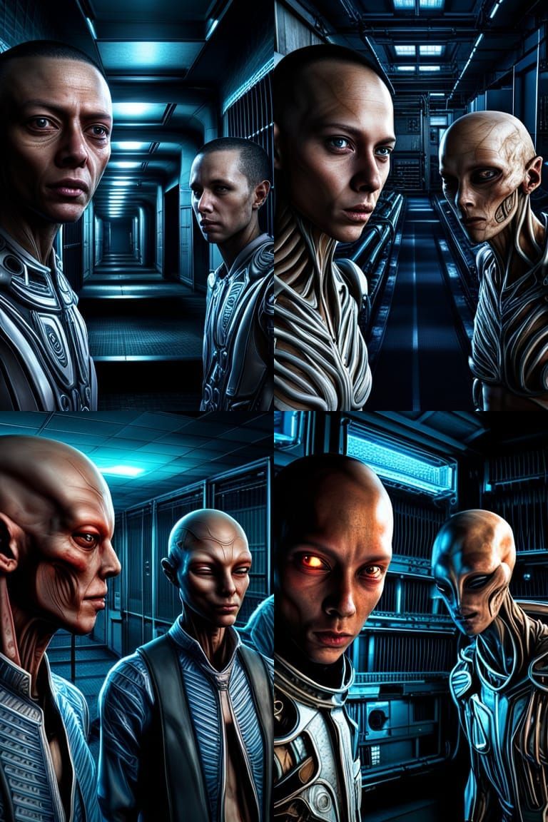 Alien Cyborgs in Cosmic Prison: Hyperrealistic HDR
