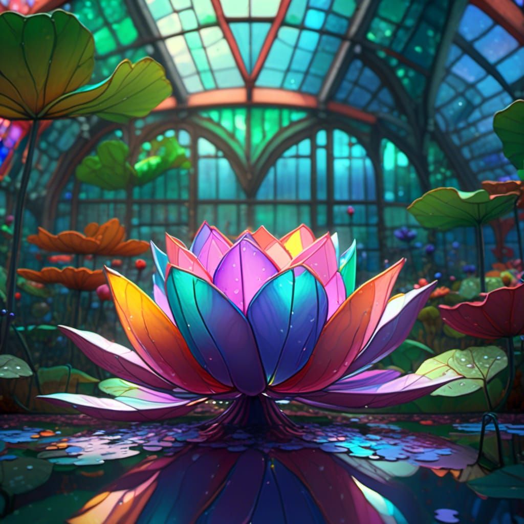 Stained Glass Lotus Flower in 3D Digital Art