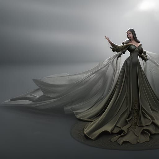 Pregnant Queen in Flowing Dress: Dark Fantasy Art