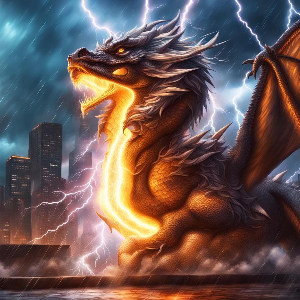 Lightning Elemental Dragon in Thunderstorm