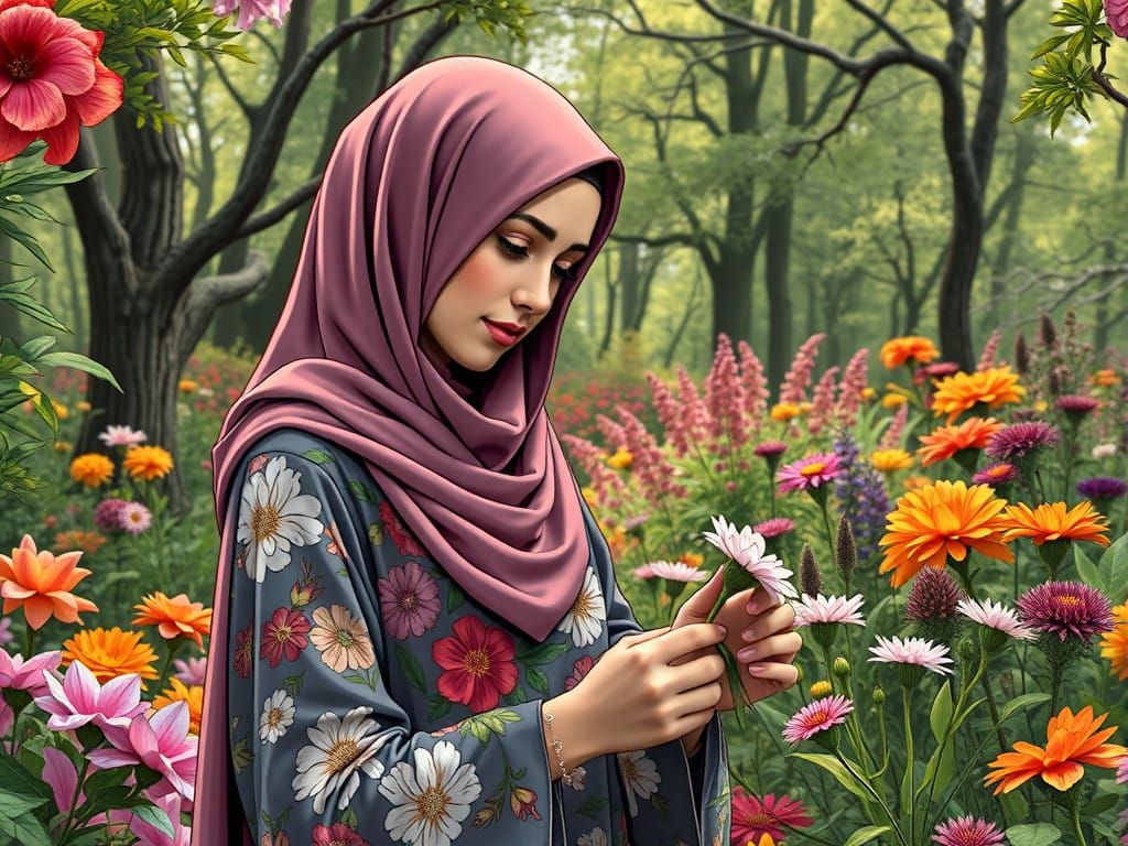 Modest Botanic Garden Goddess in Comic Book Style