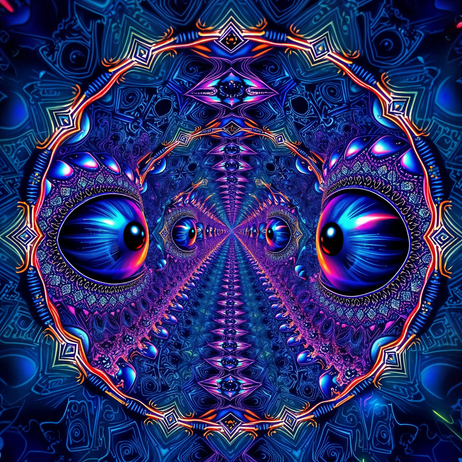Surreal Indigo Fractal Tunnel with Zentangle Details