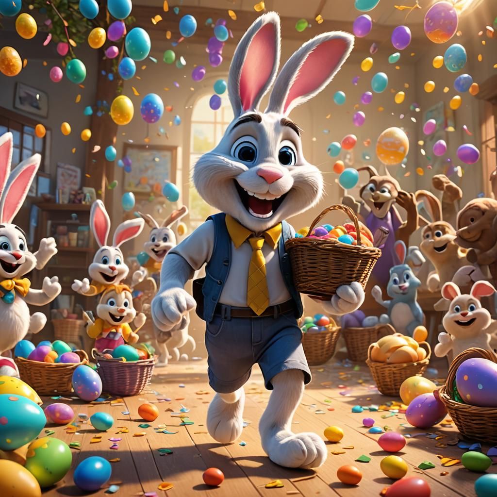 Mischievous Easter Bunny Stealing from Kids in 3D Art