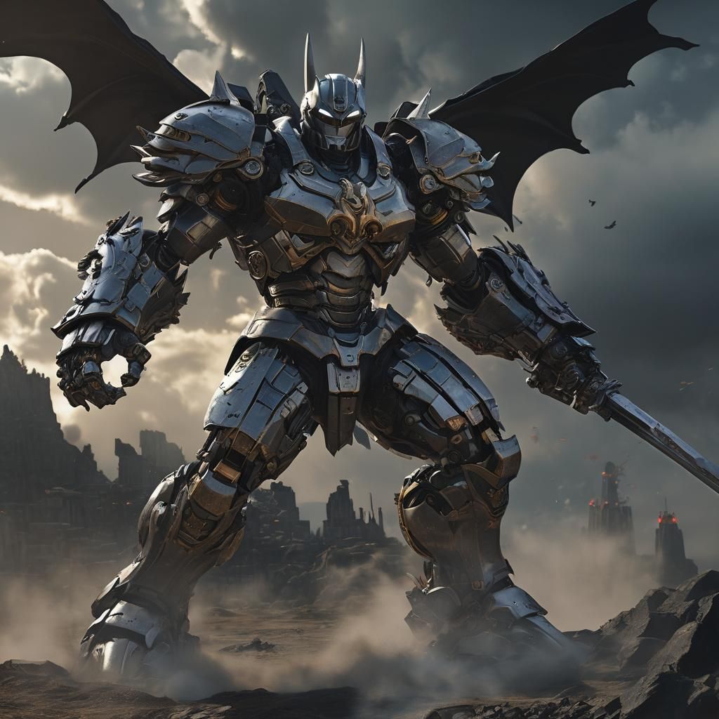 Batman Mecha Samurai Defeats Dragon in Olympus