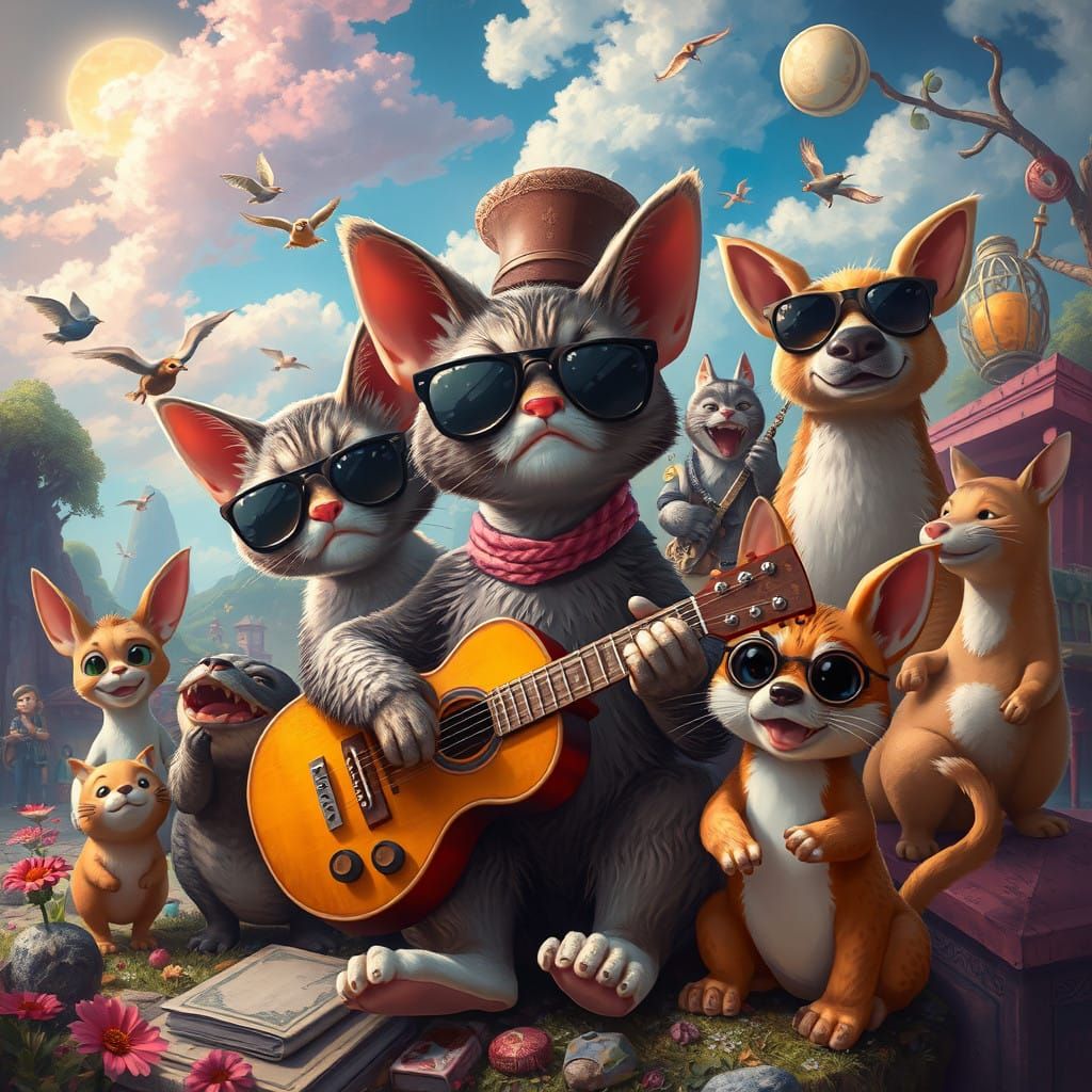 Whimsical Menagerie of Playful Characters in Vibrant Dreamli...