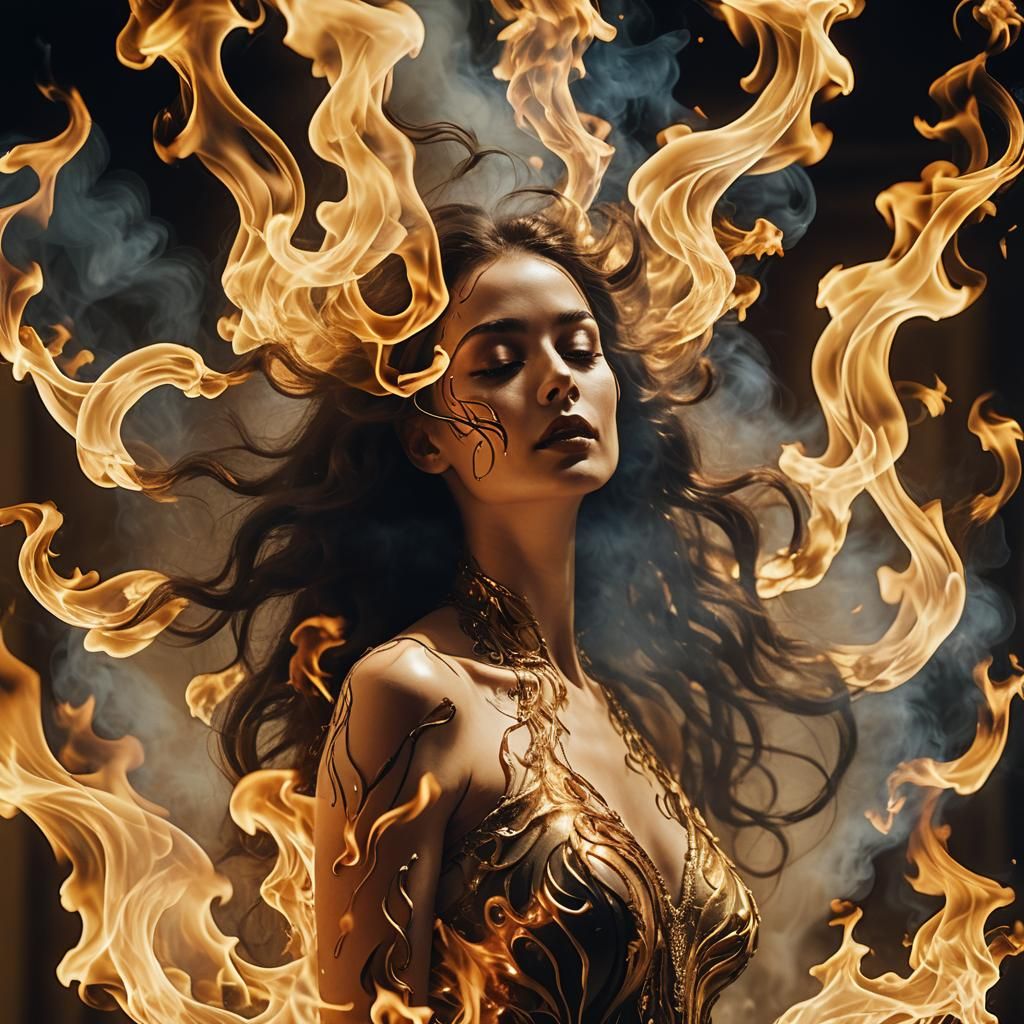 Flaming Woman: A Surreal Portrait in Smoke and Fire