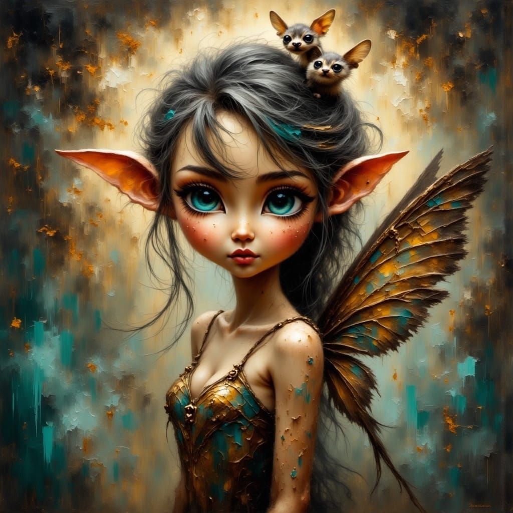 Whimsical Pixie Goddess in Smokey Grunge Fantasy Landscape