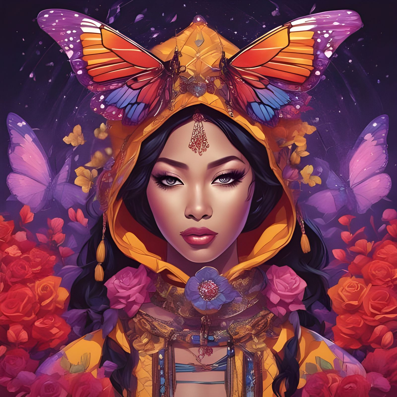Beautiful Butterfly Woman Portrait in Splash Art Style