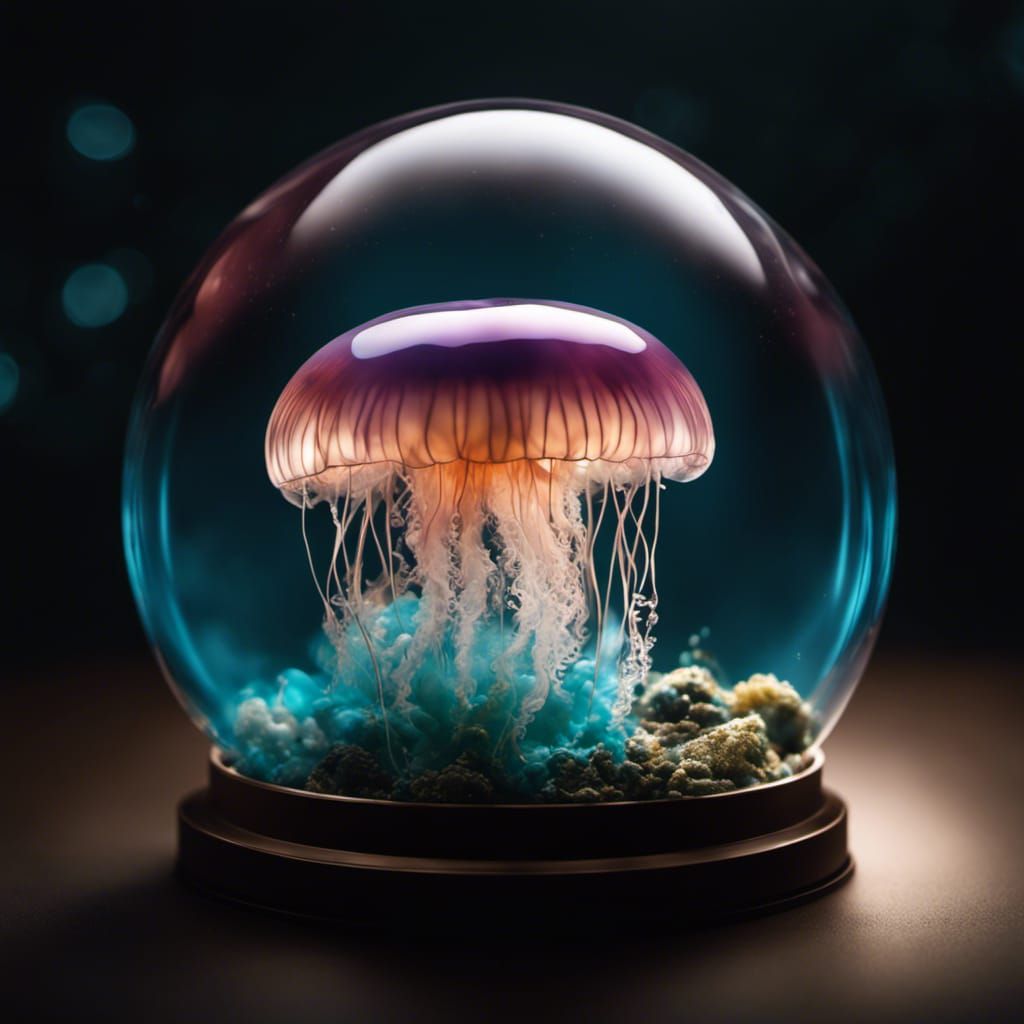 Jellyfish in Glass Globe: Photorealistic CGI Fine Art