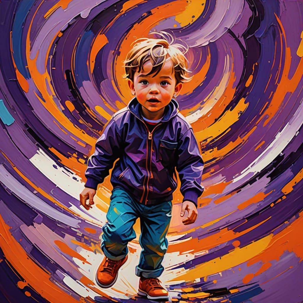 Childful Harmony in Vibrant Fauvist Oil Painting