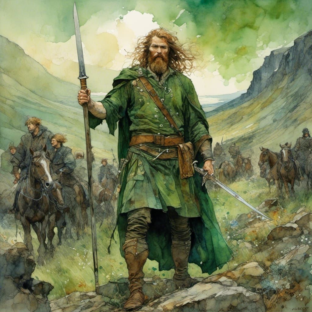 Highland Warrior with Claymore Sword in Neurographic Ink