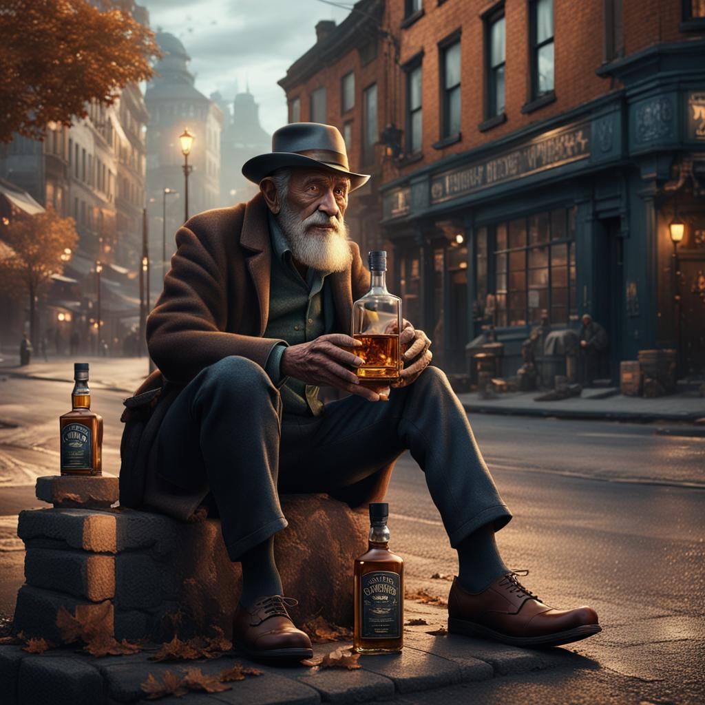 Detailed Matte Painting: Old Man with Whiskey