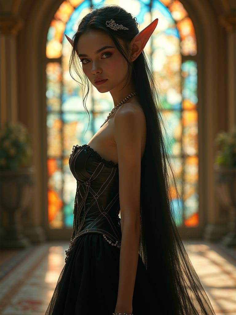 Ethereal Elven Noblewoman in Luxurious Mansion