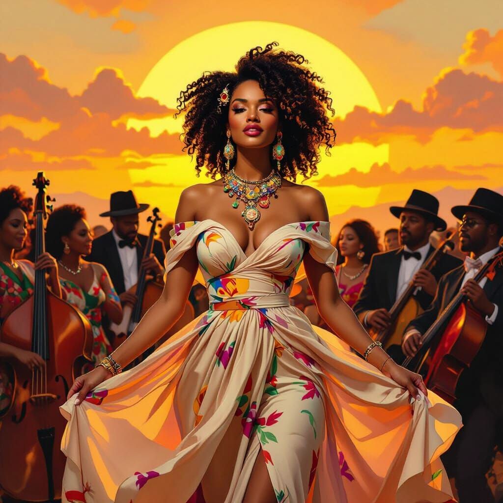 Vibrant Afro-Latina Goddess in a Lively Crowd