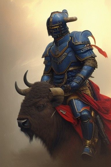 Bison Warrior Portrait in Hyperrealistic Style