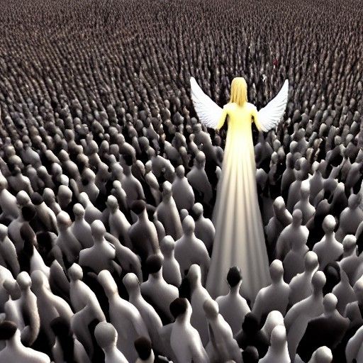 Angel Leads Crowd to Heaven in Photorealistic 3D
