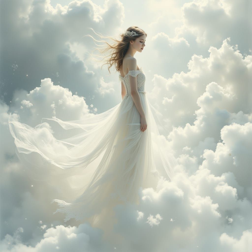 Ethereal Model in Flowing Dress: Watercolor Style