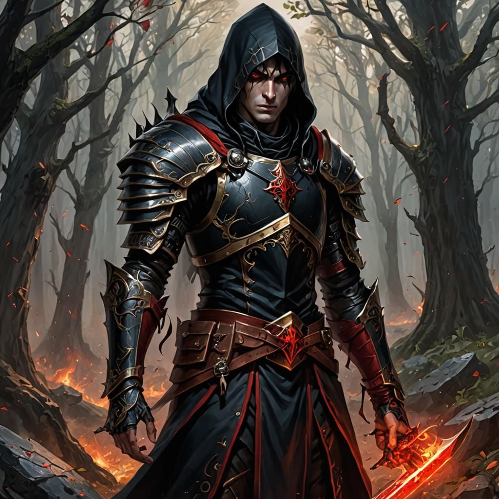 Dark Fantasy High Elf Artificer in Black Armor