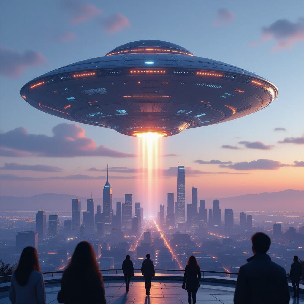 UFO Mothership Over Metropolis at Dawn