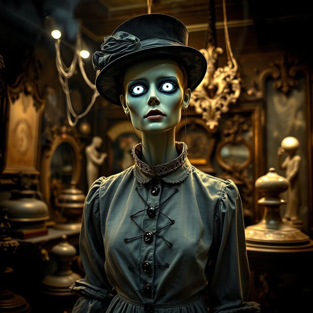 Ethereal Mannequin in Abandoned Shop: Dark Surrealism