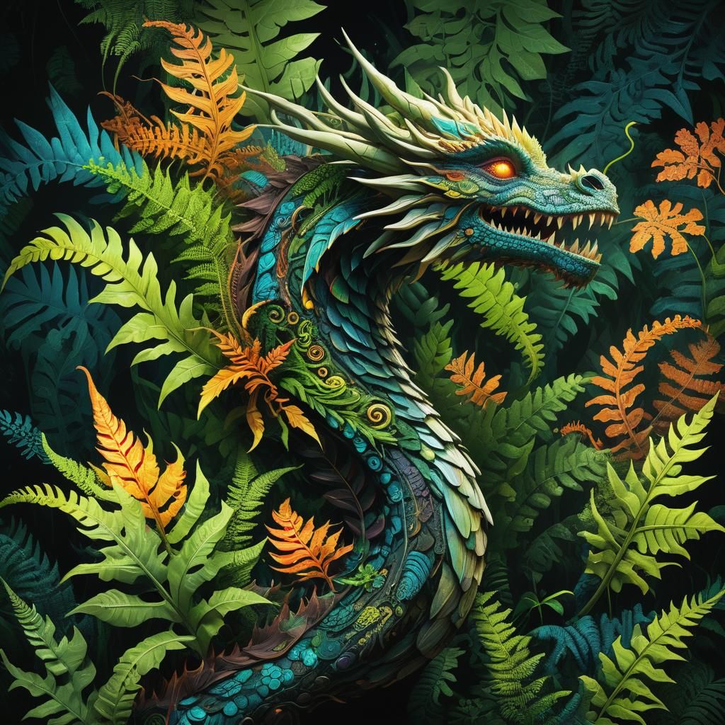 Dragon Merges with Fern in Biomechanical Forest