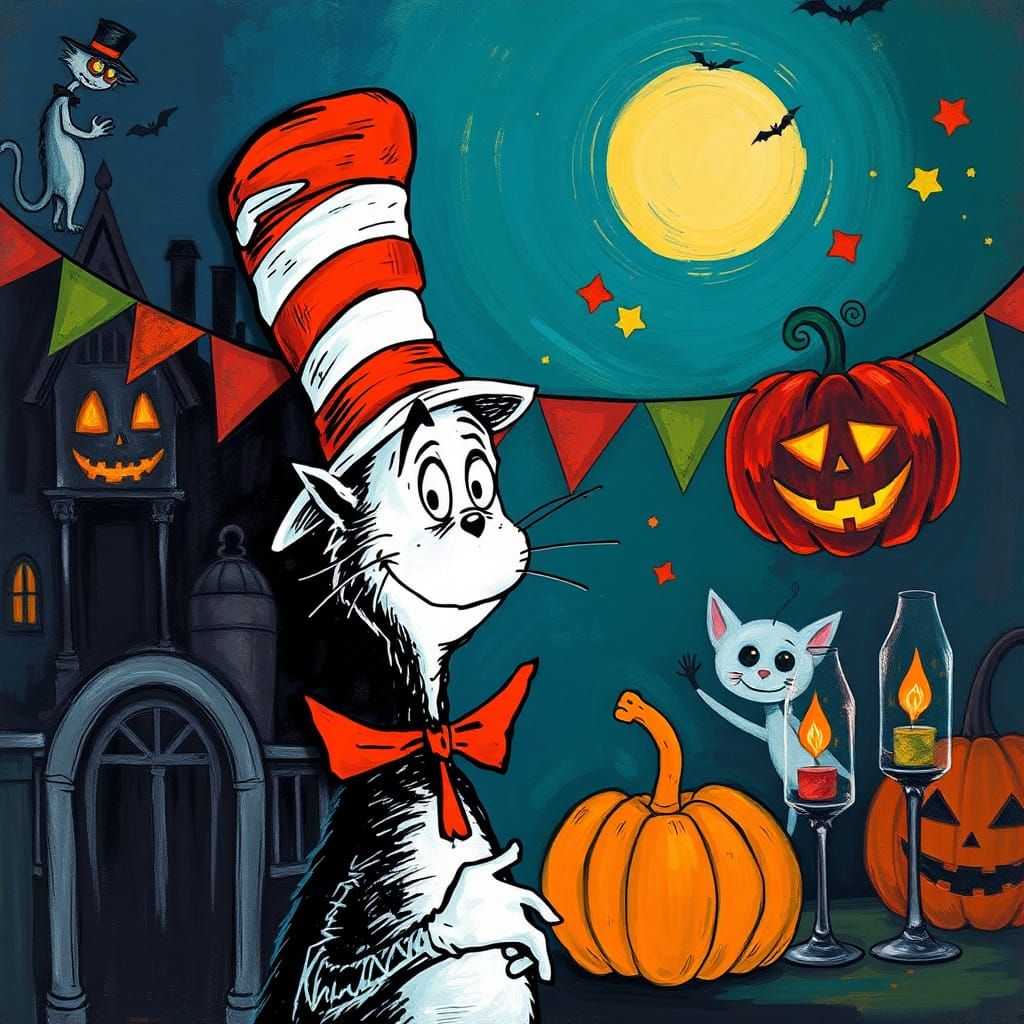 Cat in the Hat Halloween Abstract Art