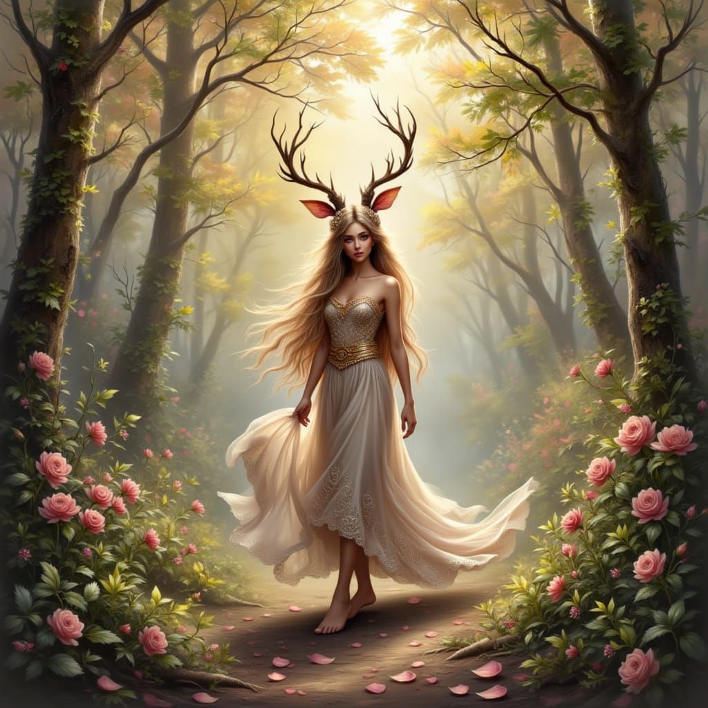 Anime Druid in Sunstone Forest, Hyper Realistic