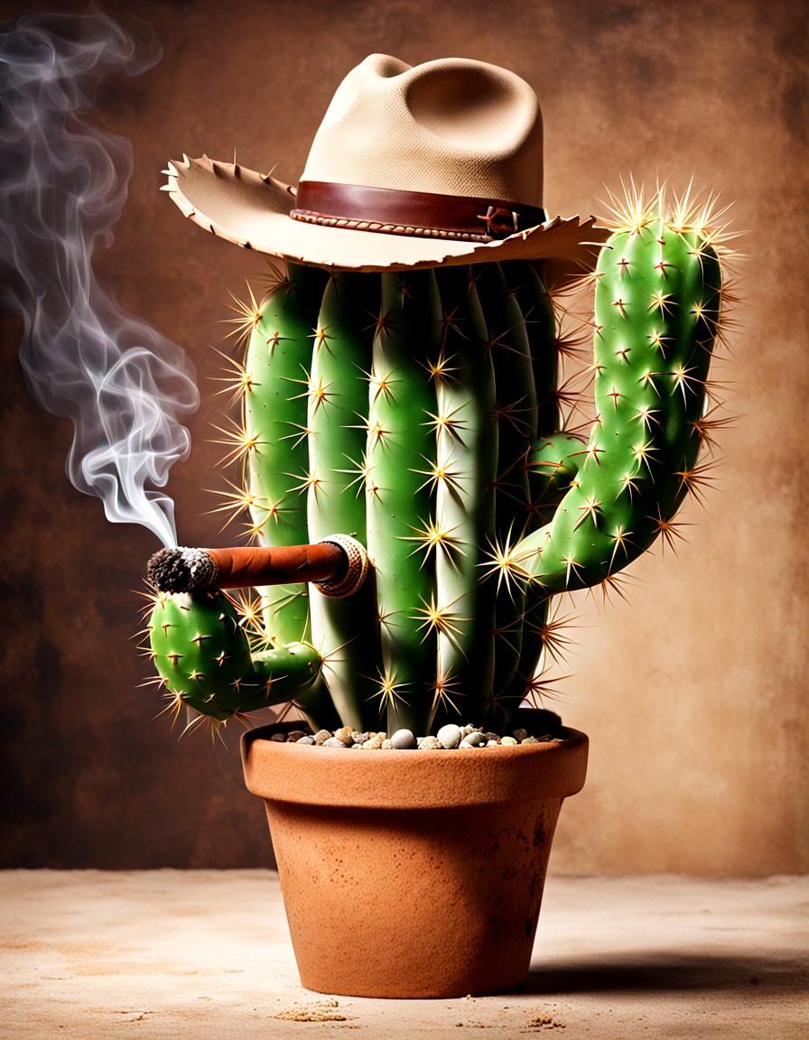 Cactus Smoker: A Humorous Botanical Scene
