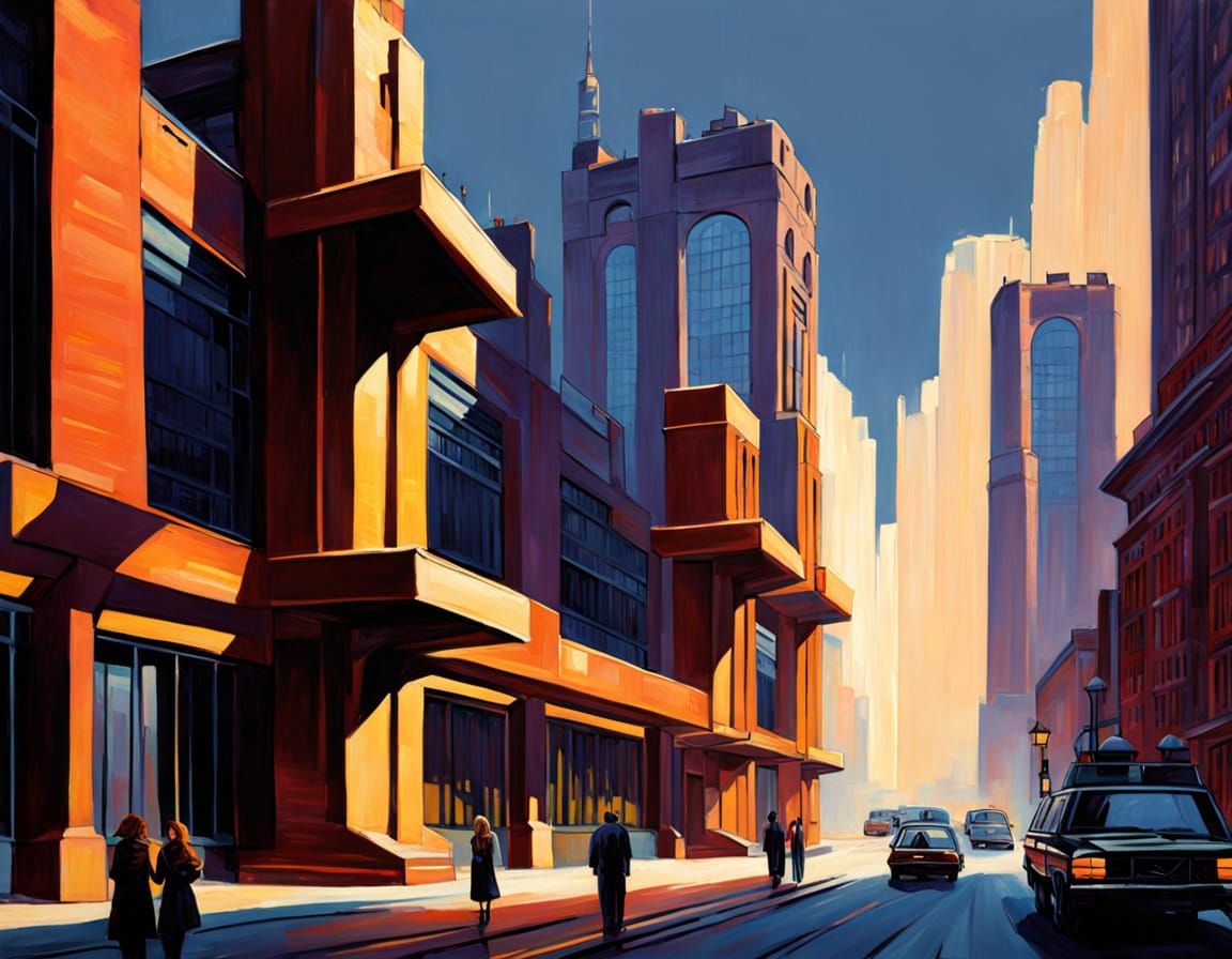 Futuristic Cityscape in Impressionist Style