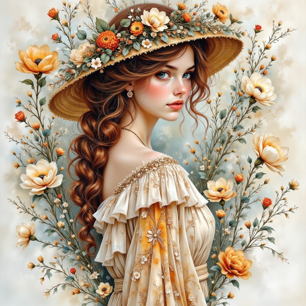 Art Nouveau Lady Made of Glass Filaments