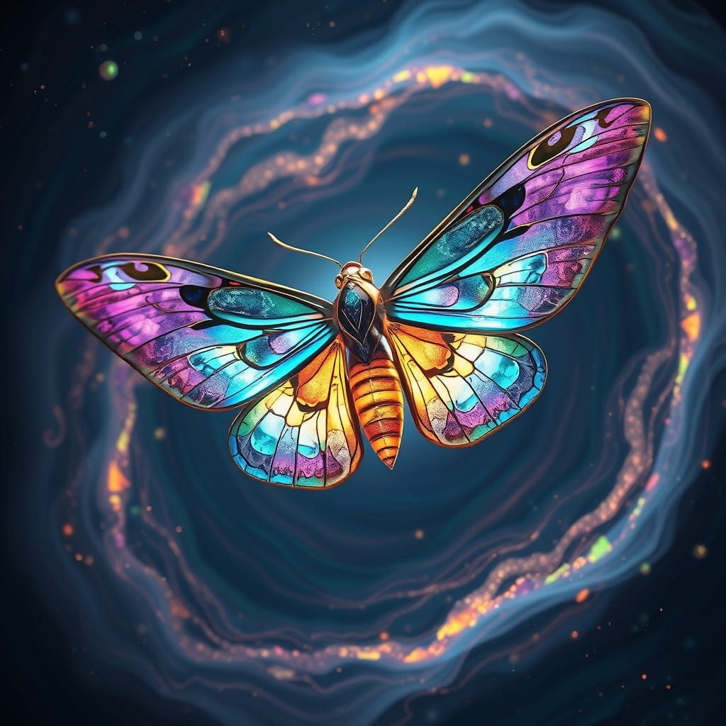 Majestic Stained Glass Moth in Outer Space