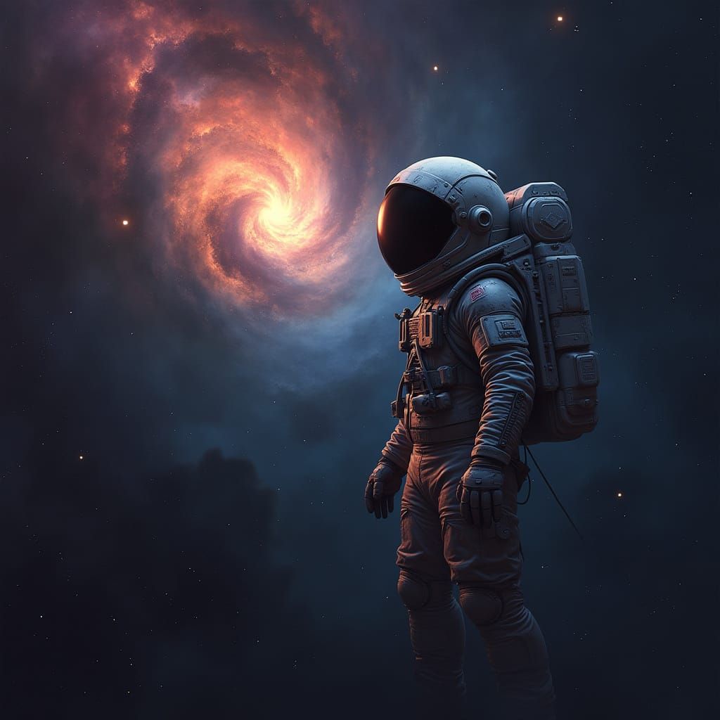 Astronaut Gazing at Nebula in Digital Painting Style