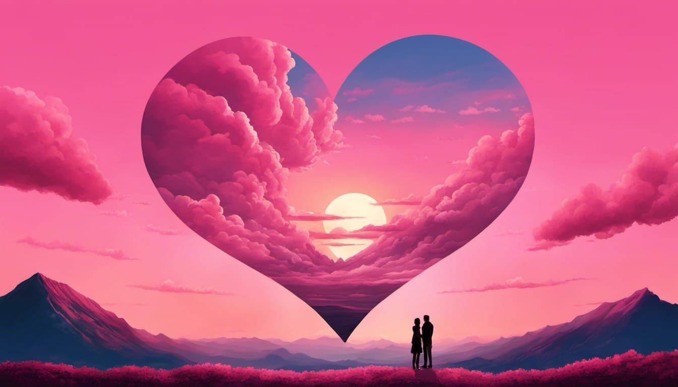 Heart Cloud Over Pink Sunset Landscape