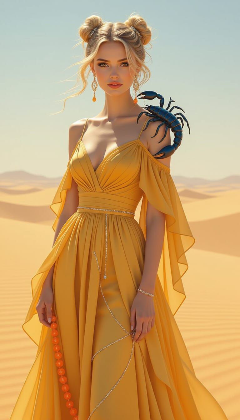 Desert Queen with Scorpion, Dreamlike Illustration