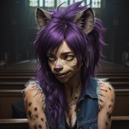 Furry Hyena with Purple Hair at Church