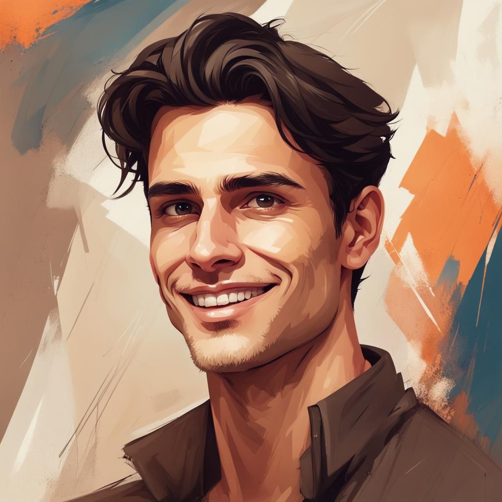 Handsome Man with Dark Hair, Abstract Art