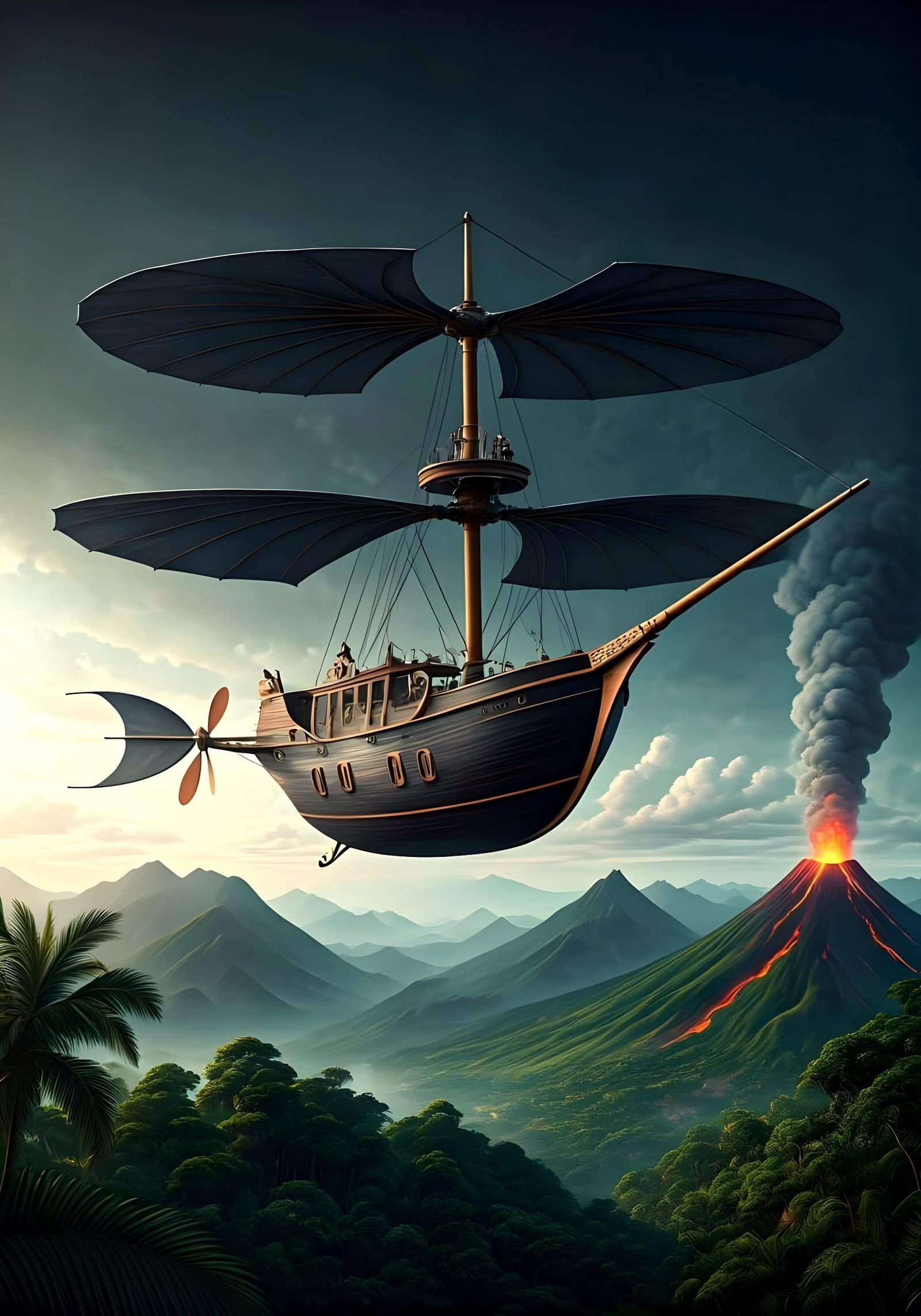 Surreal Flying Machine soars over Tropical Jungle