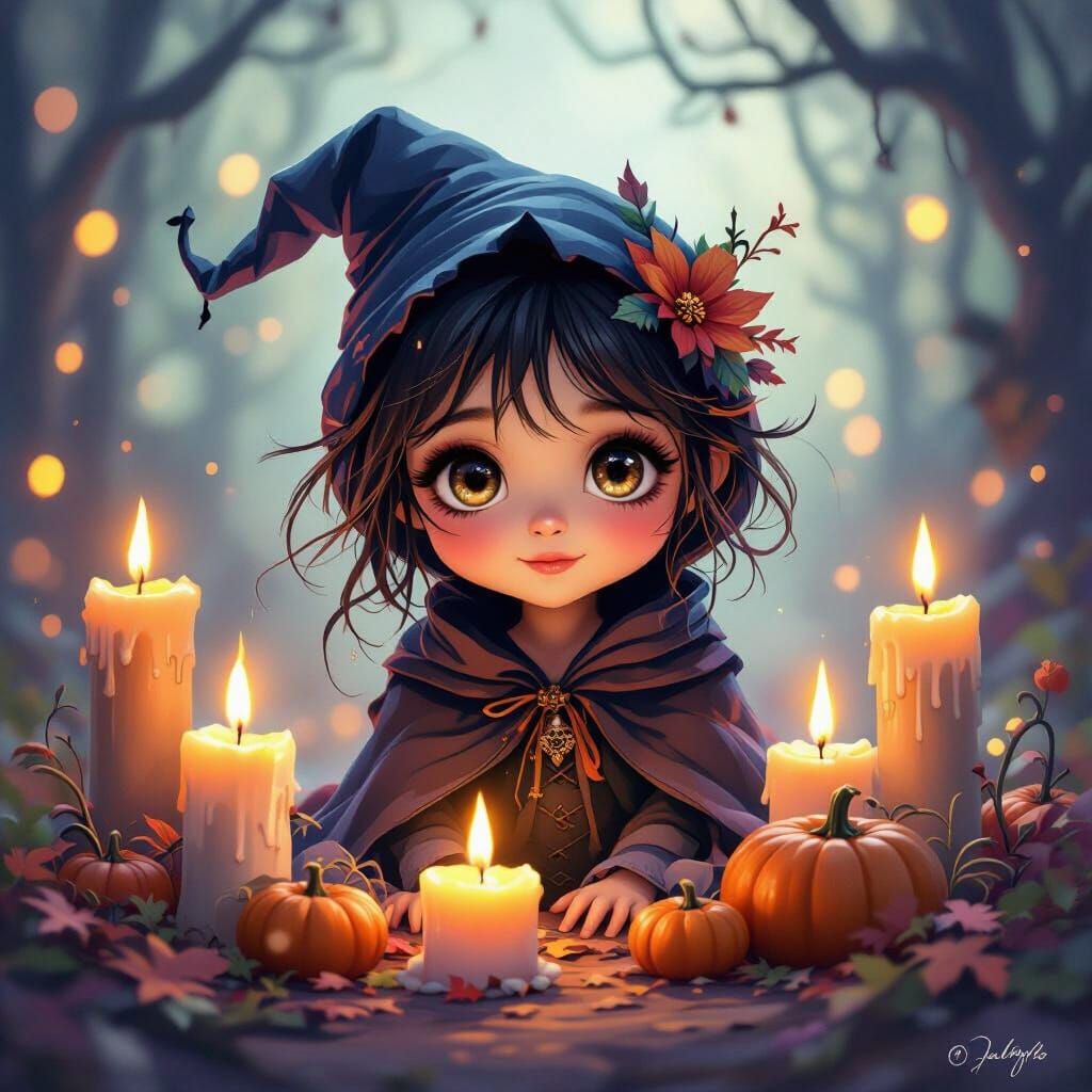 Halloween Character with Sweet Eyes in Fantasy Setting