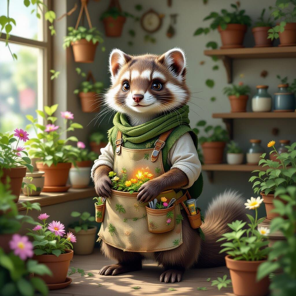 Earth Elemental Ferret Florist in Magical Shop