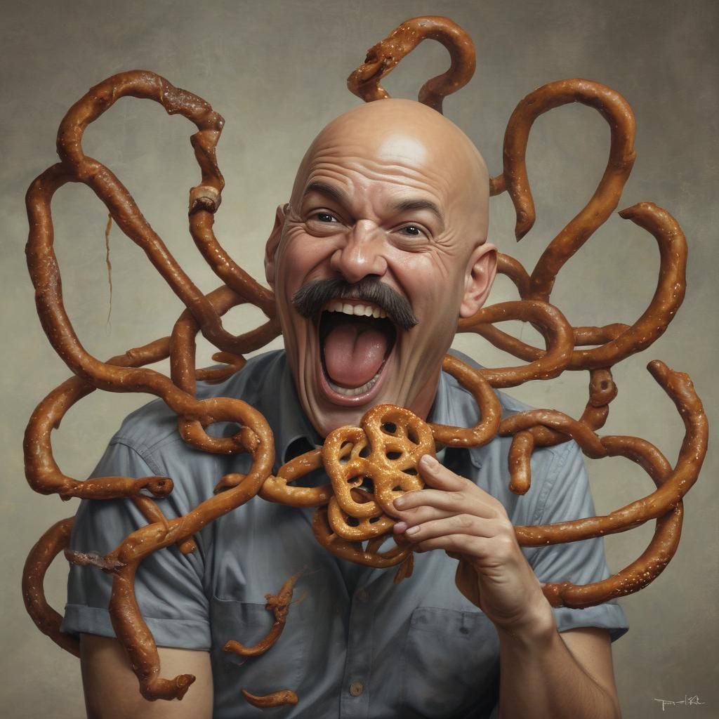 Bald Man Trapped in Twisted Pretzel Bonds