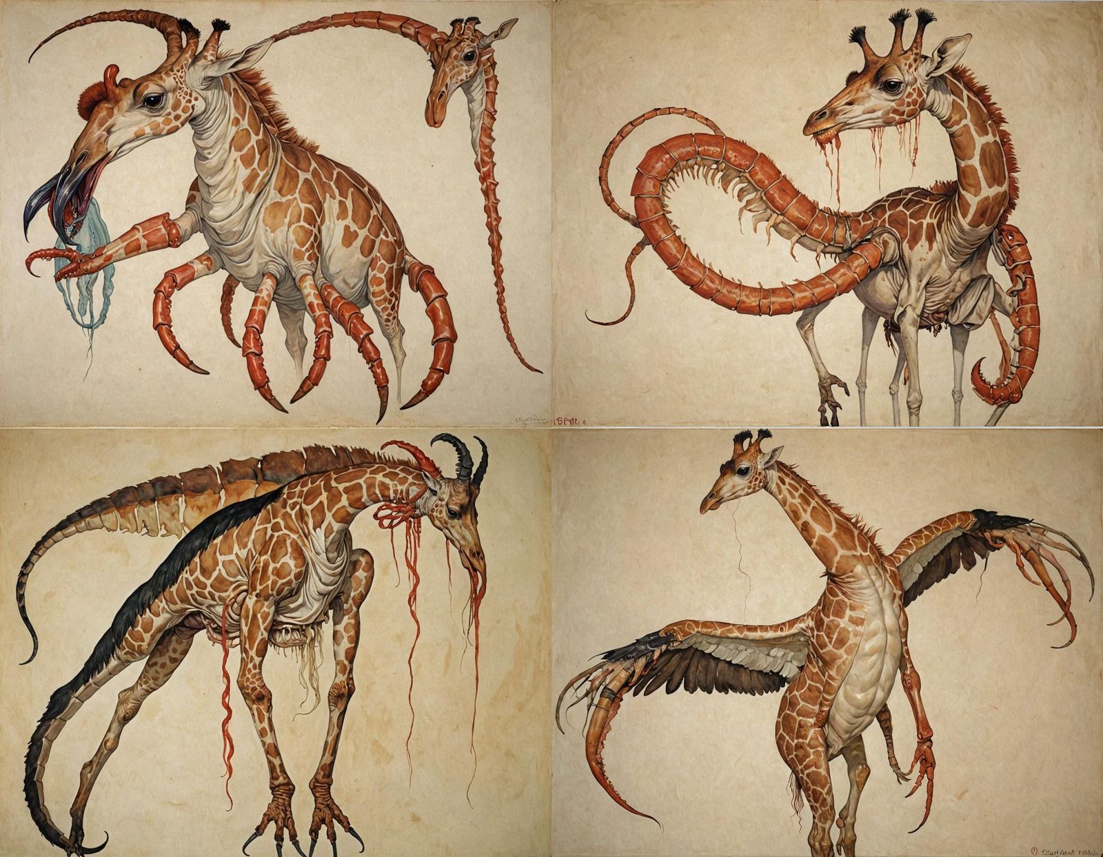 Grotesque Hybrid Creature in Expressionist Style