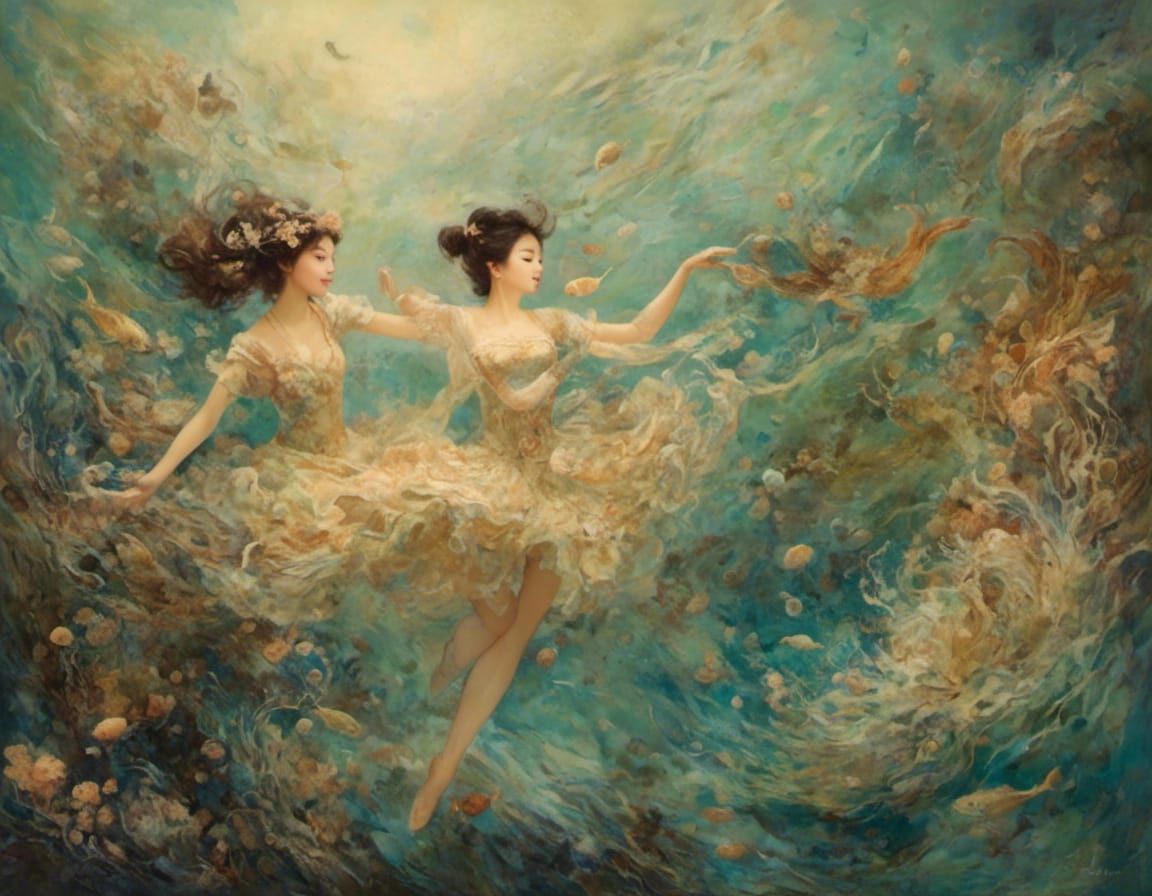 Underwater Ballet in Naive Art Style