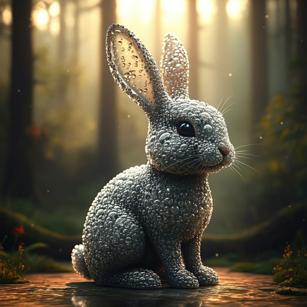 Mirrored Water Bunny in Mystical Forest