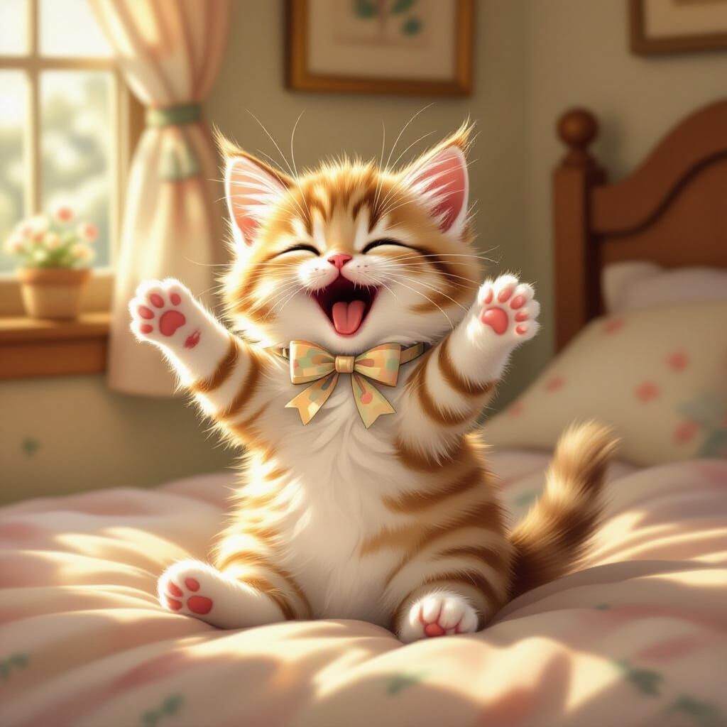 Cute Kitten Yawning in Beatrix Potter Style