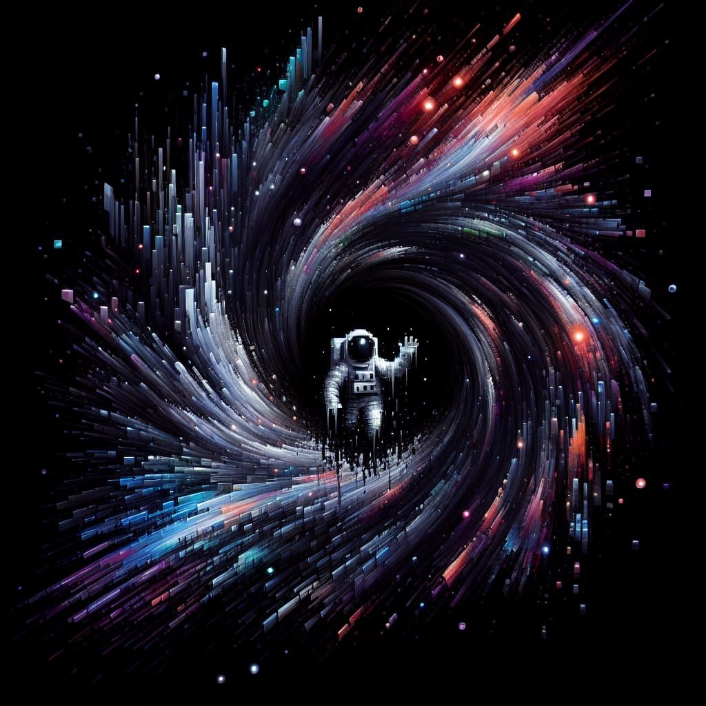 Astronaut Caught in Pixelated Black Vortex