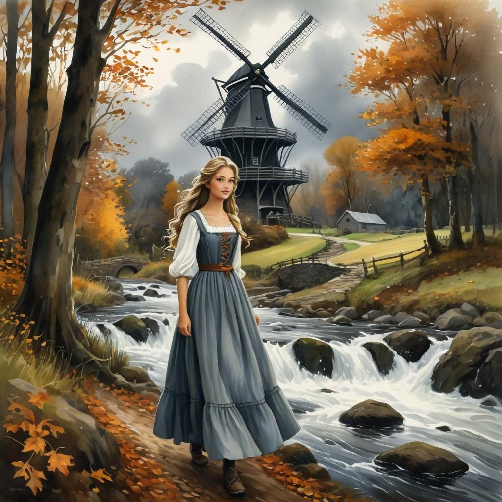 Fairytale Maiden in Enchanting Autumn Woods