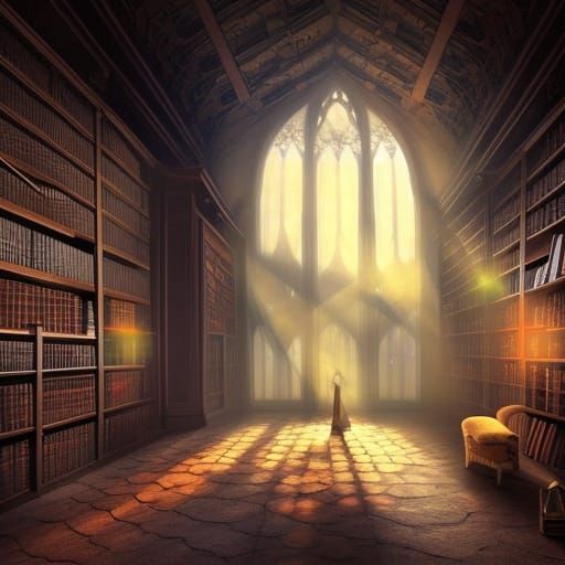 Attic Library Scene in Gothic Art Style